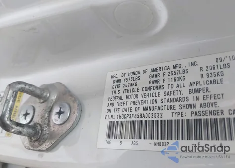 2011 Honda Accord 3.5 Ex-L from USA, damaged, VIN 1HGCP3F85BA003532